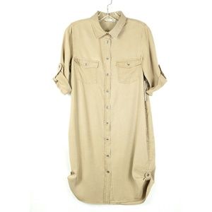 Dex Clothing Khaki Button Up Shirt Dress w/ Pocket
